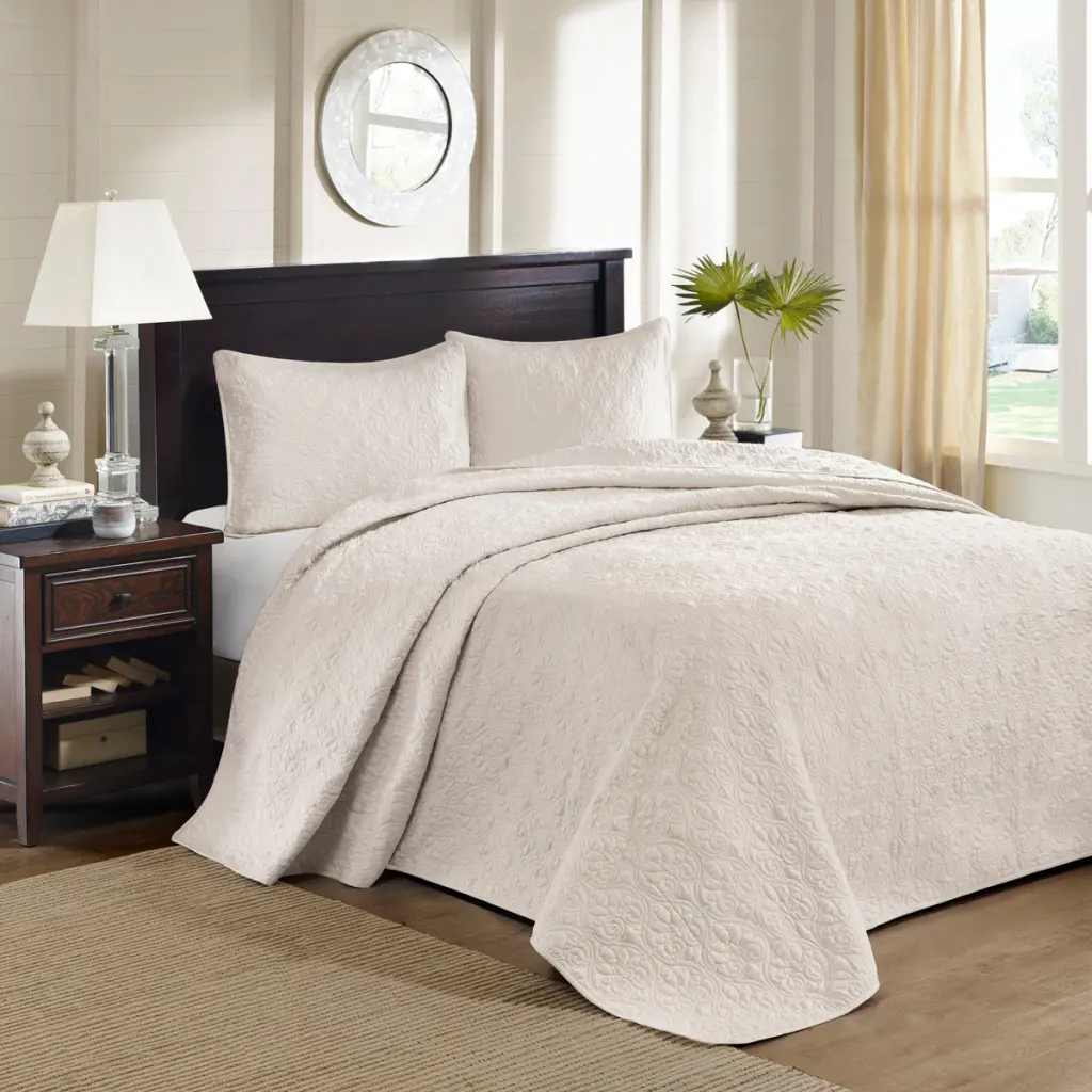Reversible Cotton Twin Bedspread Set Cream - Soft and Stylish jla