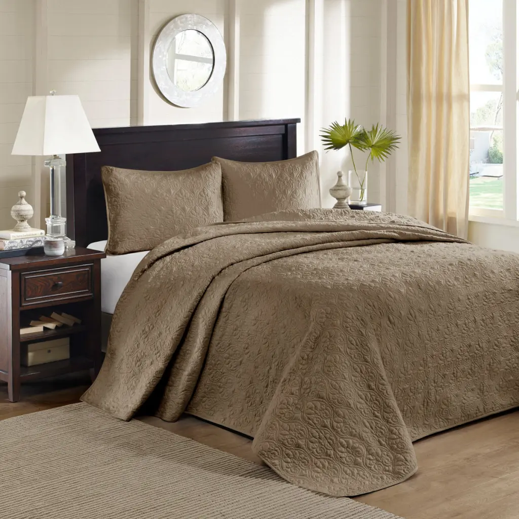 Reversible Mocha King Size Cotton Bedspread Set Bedroom Decor jla