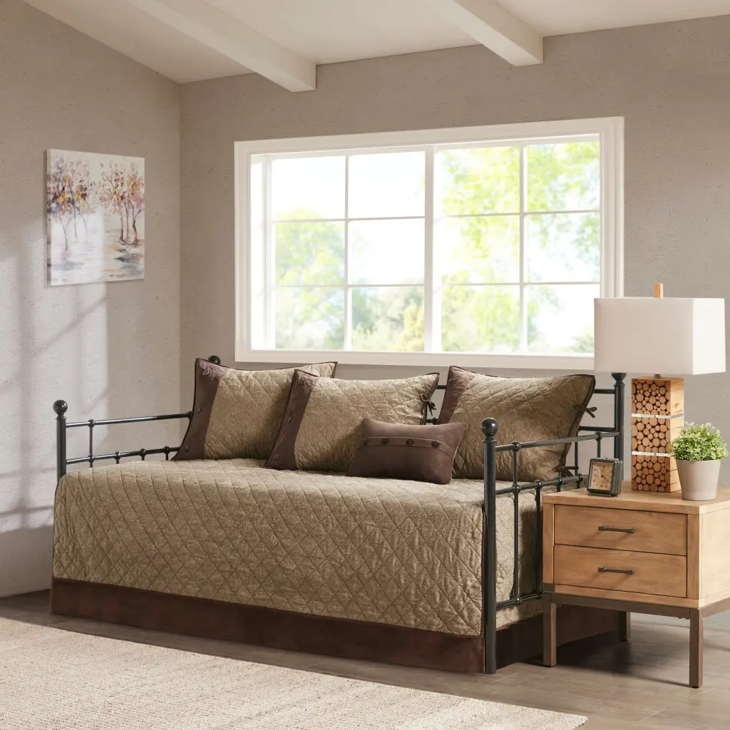 6 Piece Reversible Brown Microfiber Daybed Cover Set Twin Daybeds jla