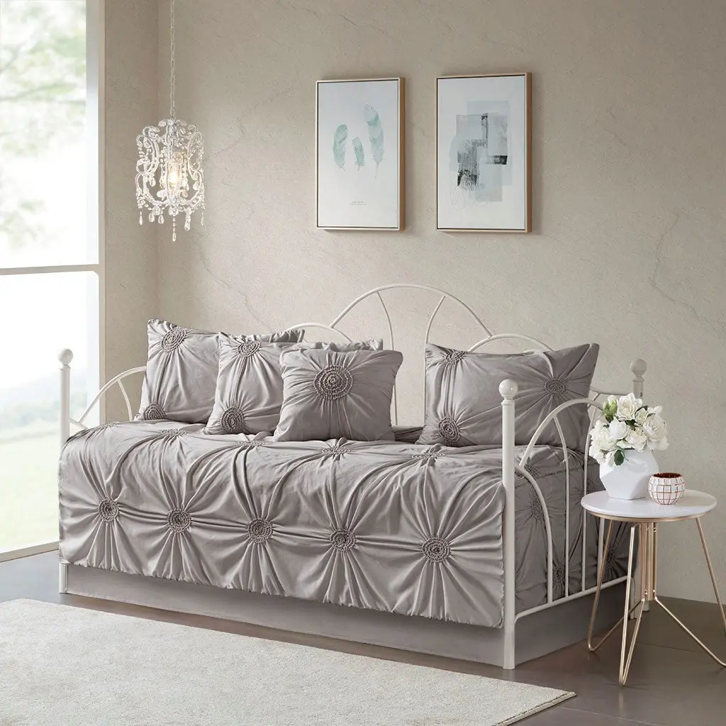 6 Piece Reversible Daybed Cover Set Dark Gray - Polyester Bedding jla