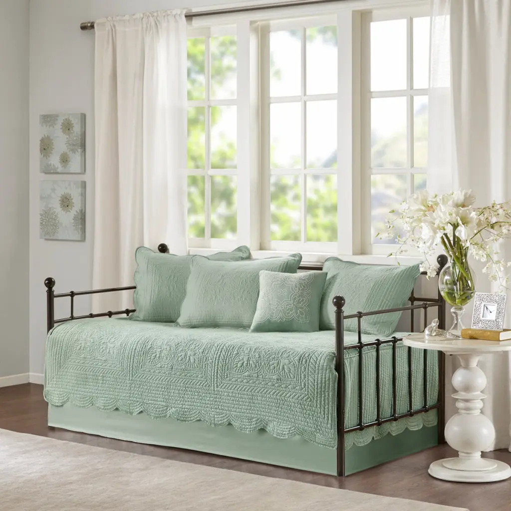 6 Piece Reversible Soped Edge Daybed Cover Set Seafoam Color jla