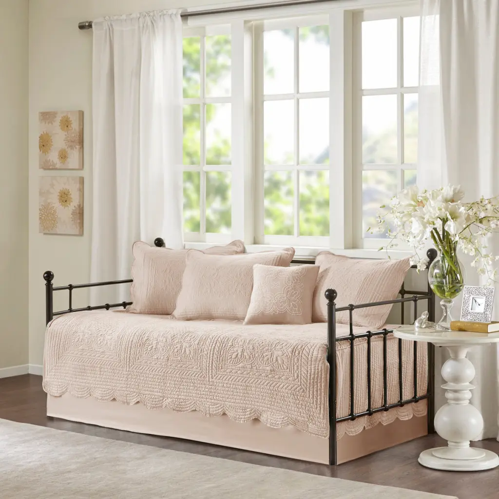 6 Piece Reversible Soped Edge Daybed Cover Set Blush Microfiber jla