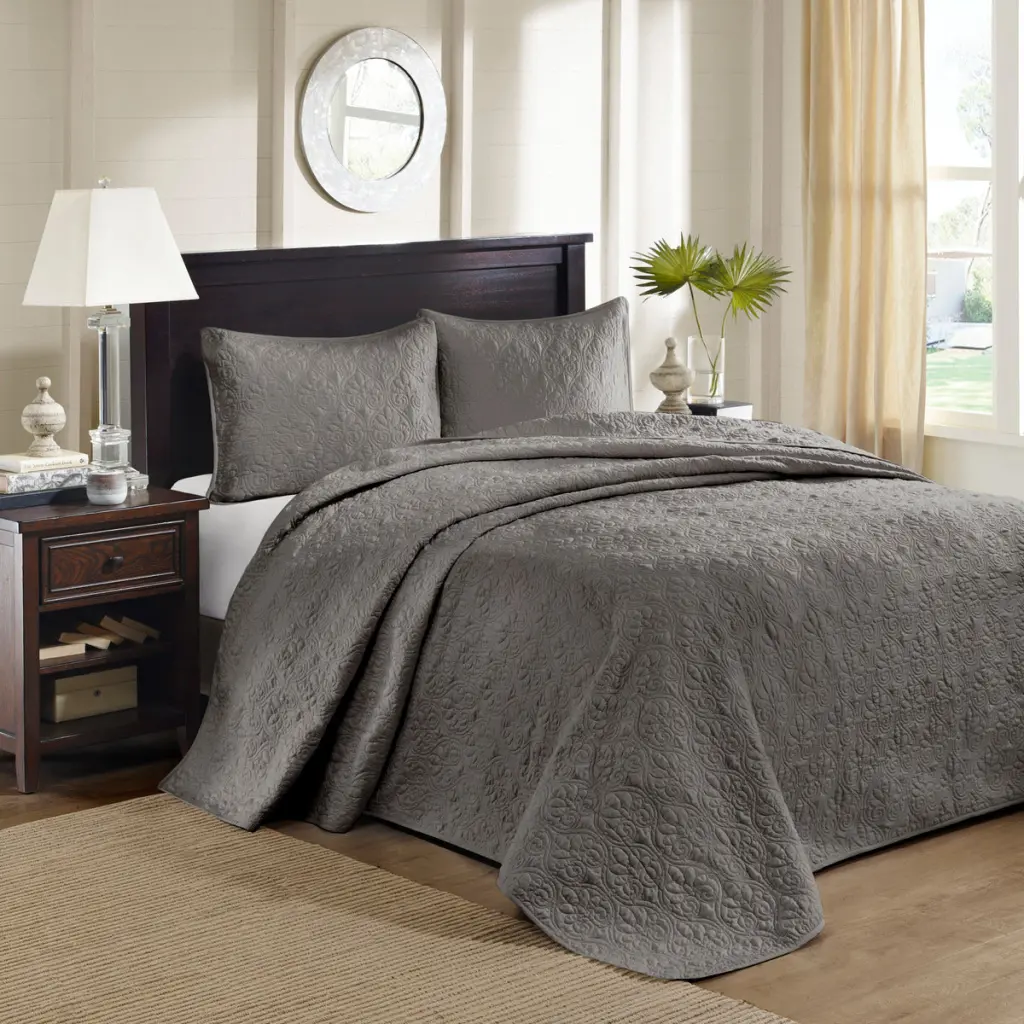 Reversible Bedspread Set Dark Grey Queen - Cotton Coverlet jla
