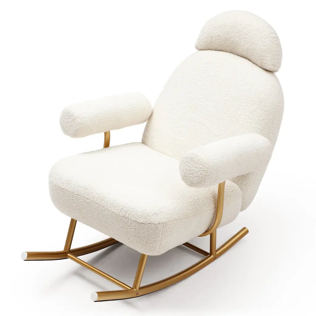Modern Sherpa Nursery Rocking Chair Upholstered Accent Rocker Baby Room aijiafurniture