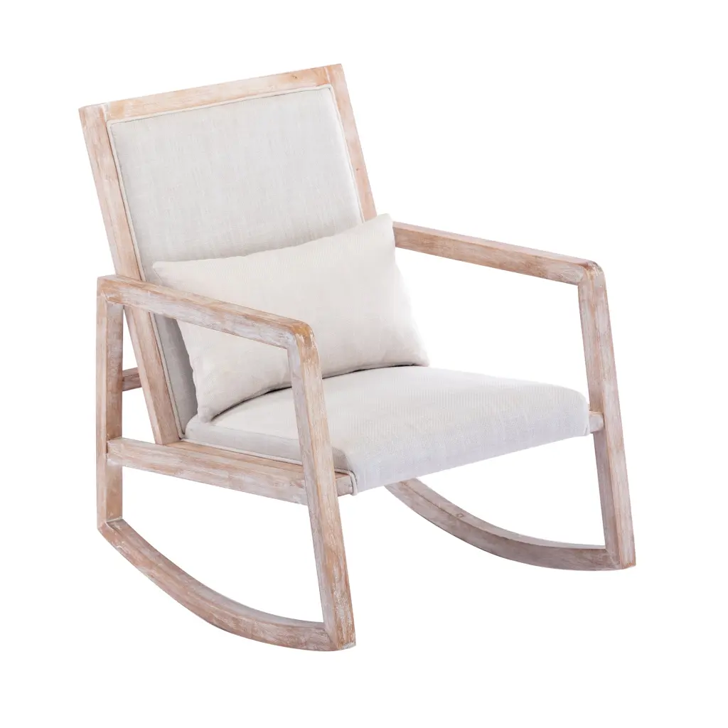 Antique White Wash Solid Wood Linen Rocking Chair Living Room chairus