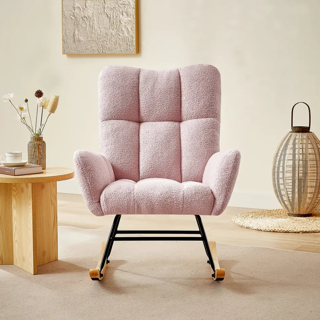 Pink Teddy Fabric Rocking Chair Pink Metal Frame Kids cy furniture