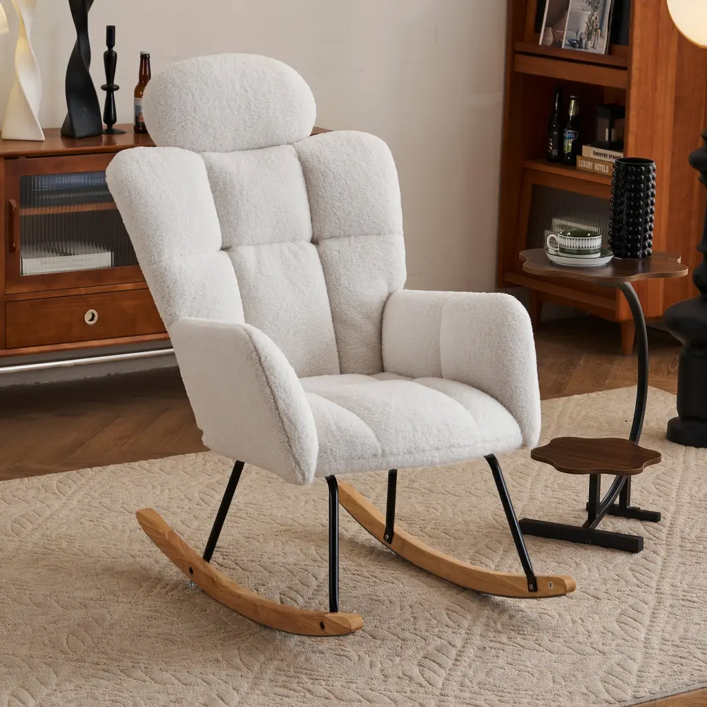055 Teddy Fabric Upholstered Nursery Rocking Glider Chair Mid Century Design dg collection