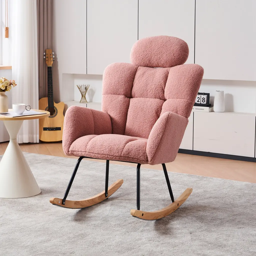 055 Teddy Fabric Upholstered Nursery Rocking Glider Chair Mid Century Style dg collection