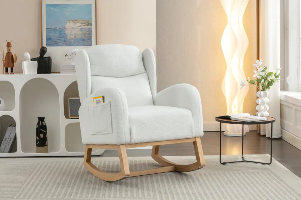 Teddy Material Rocking Chair Wood Legs Ivory Solid Wood dg collection