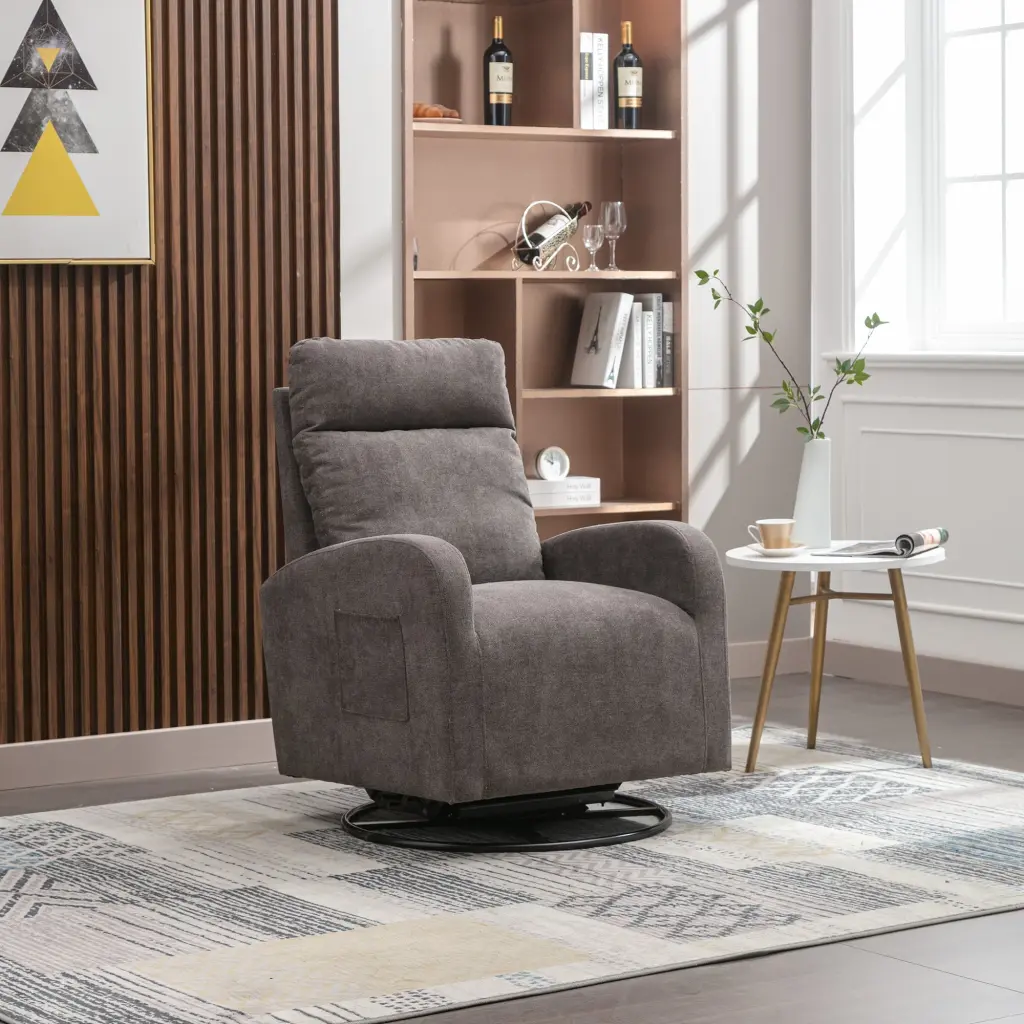 Jiada Dark Grey Upholstered Swivel Glider Rocking Chair Nursery jiada furniture