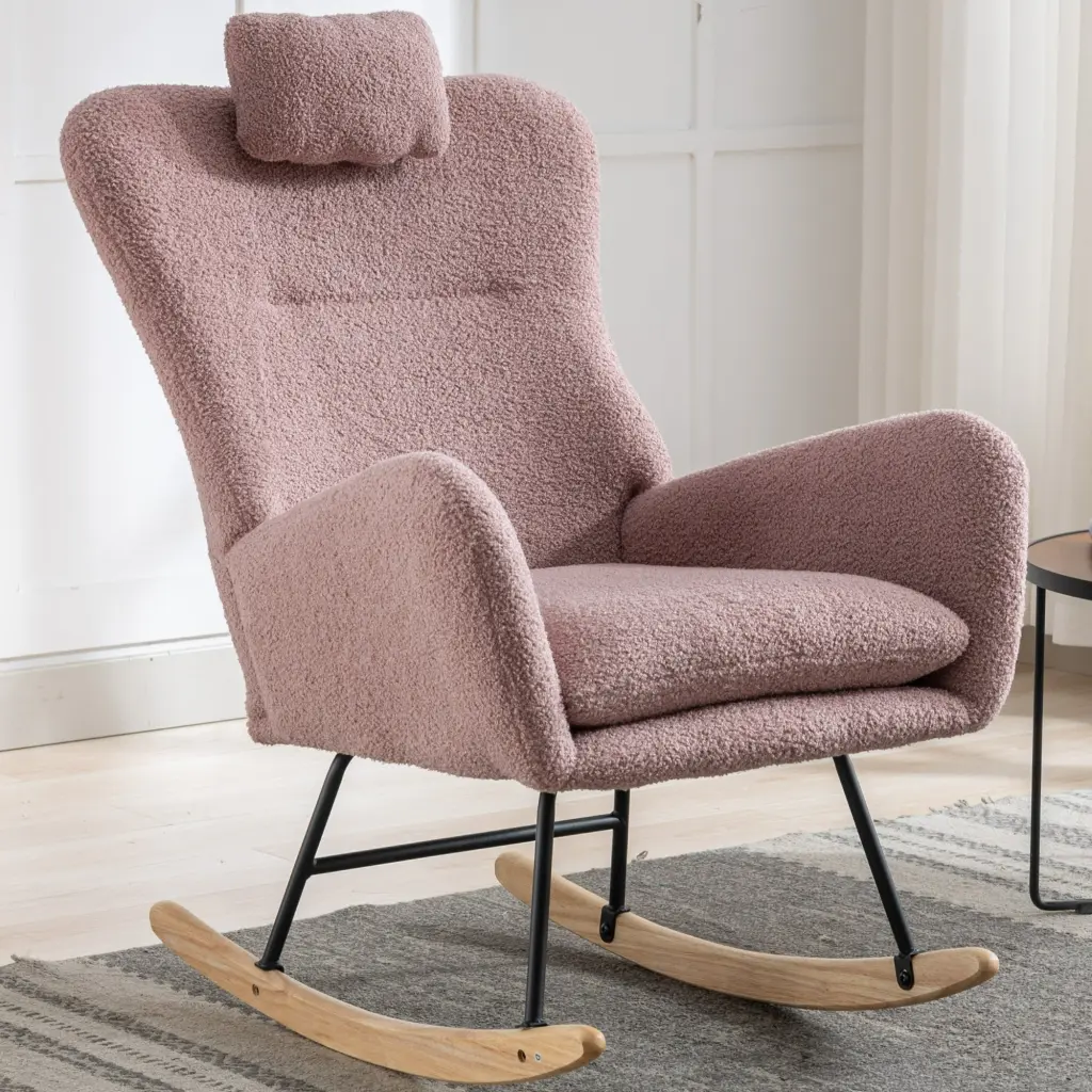 35.5 Inch Rocking Chair Pocket Soft Teddy Material Rocking Chair Nursery rnb