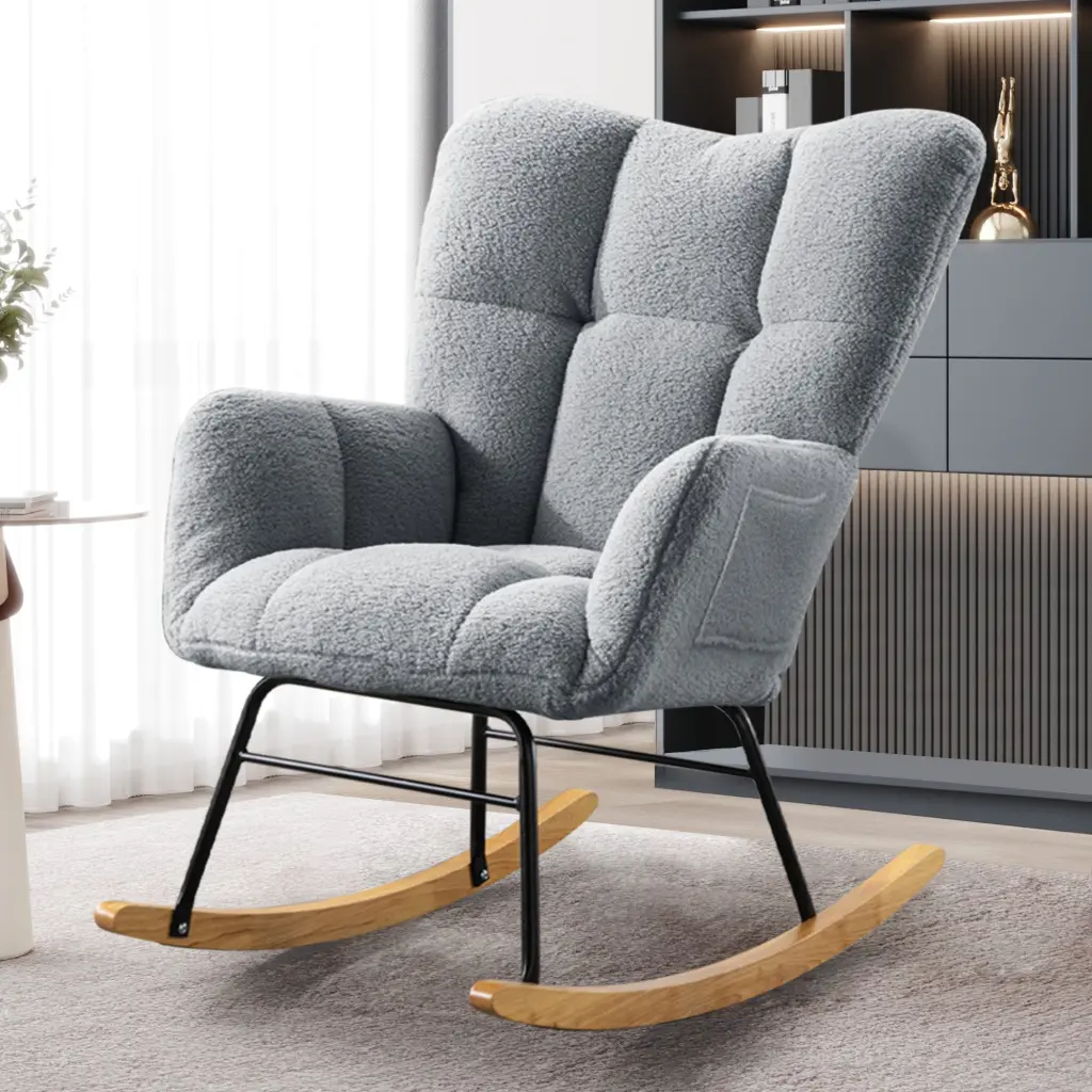 Teddy Fabric Rocking Chair Modern Rocking Accent Chair Nursery Living Room rnb