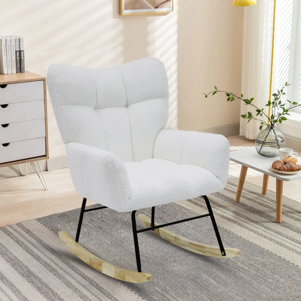 Modern High Back Rocking Chair Teddy Material Upholstery tengxin store