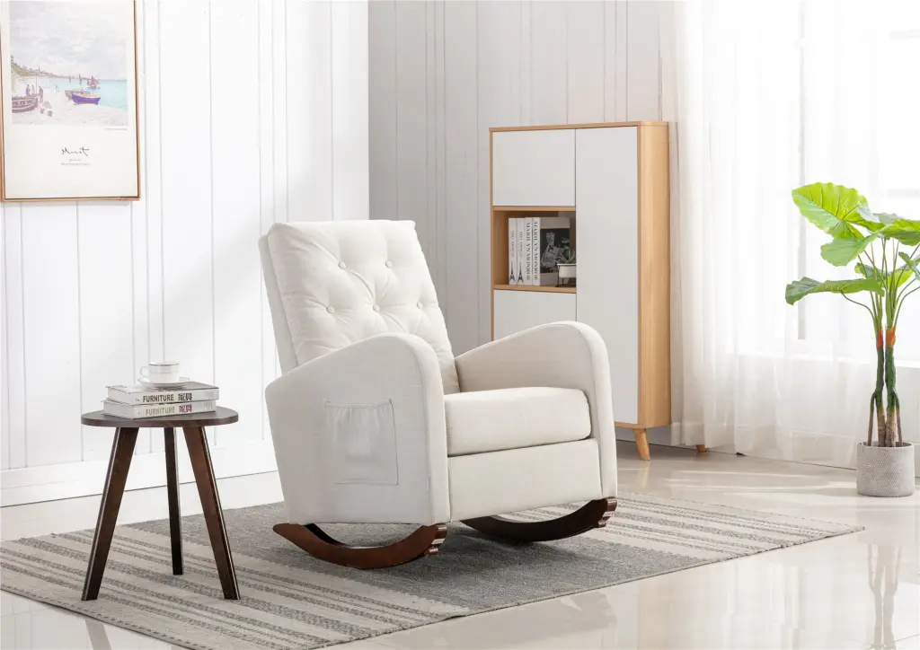 High Back Rocking Chair Nursery Chair Cozy Rocker Padded Seat w1539 coolmore