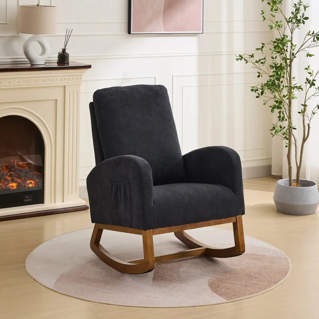 27.2 Inch W Rocking Chair Nursery Polyester Glider Chair High Back w1852