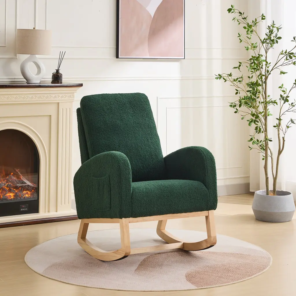 27.2 Inch Sherpa Glider Rocking Chair Nursery High Back w1852