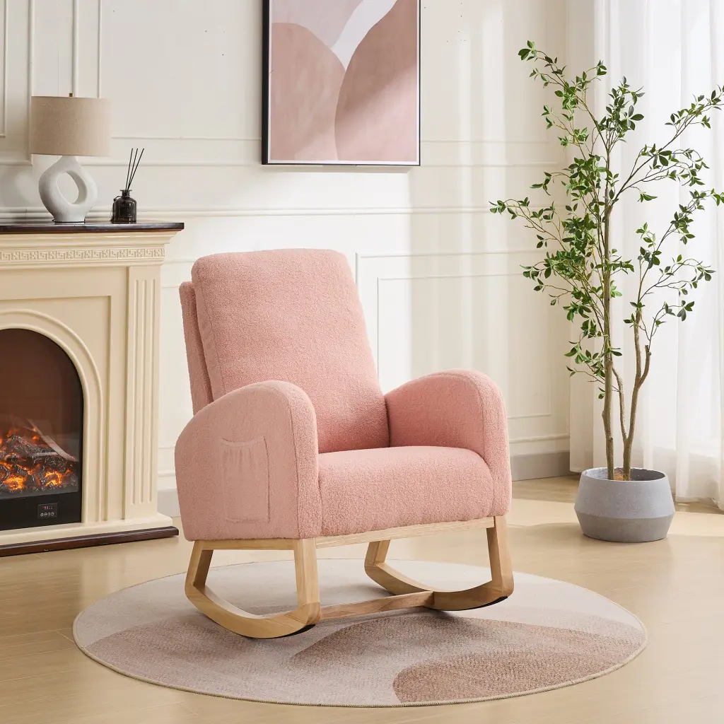 27.2 Inch Wide Sherpa Glider Rocking Chair Nursery High Back Comfortable Rocker w1852