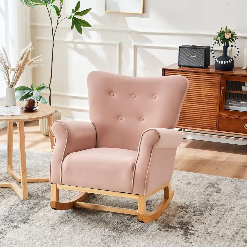 Baby Room High Back Rocking Chair Nursery Chair Comfortable Rocker Fabric Upholstered xr-1361