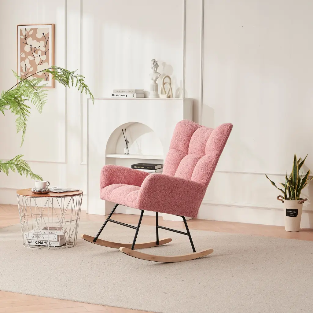 Rocking Chair Nursery Solid Wood Legs Reading Chair Teddy Material xr-1361
