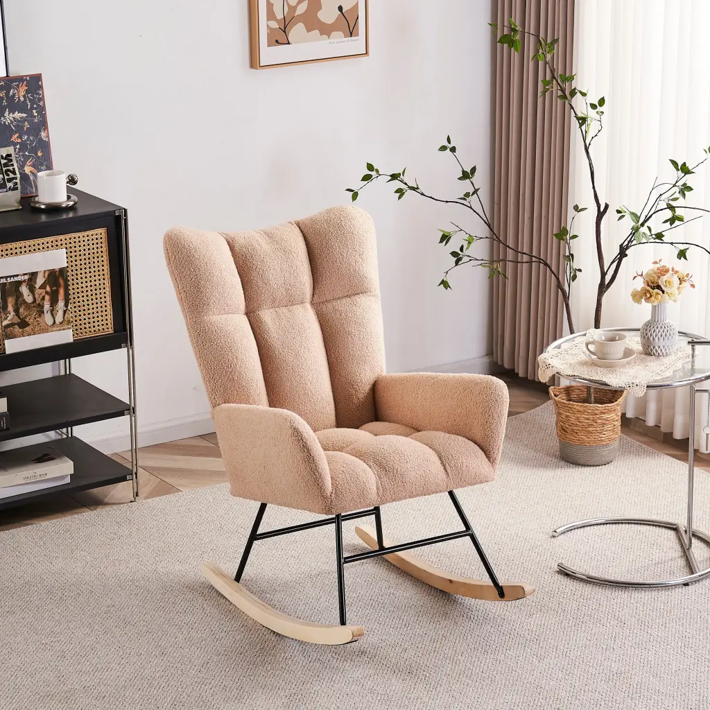 Rocking Chair Nursery Solid Wood Legs Reading Chair Teddy Material xr-1361
