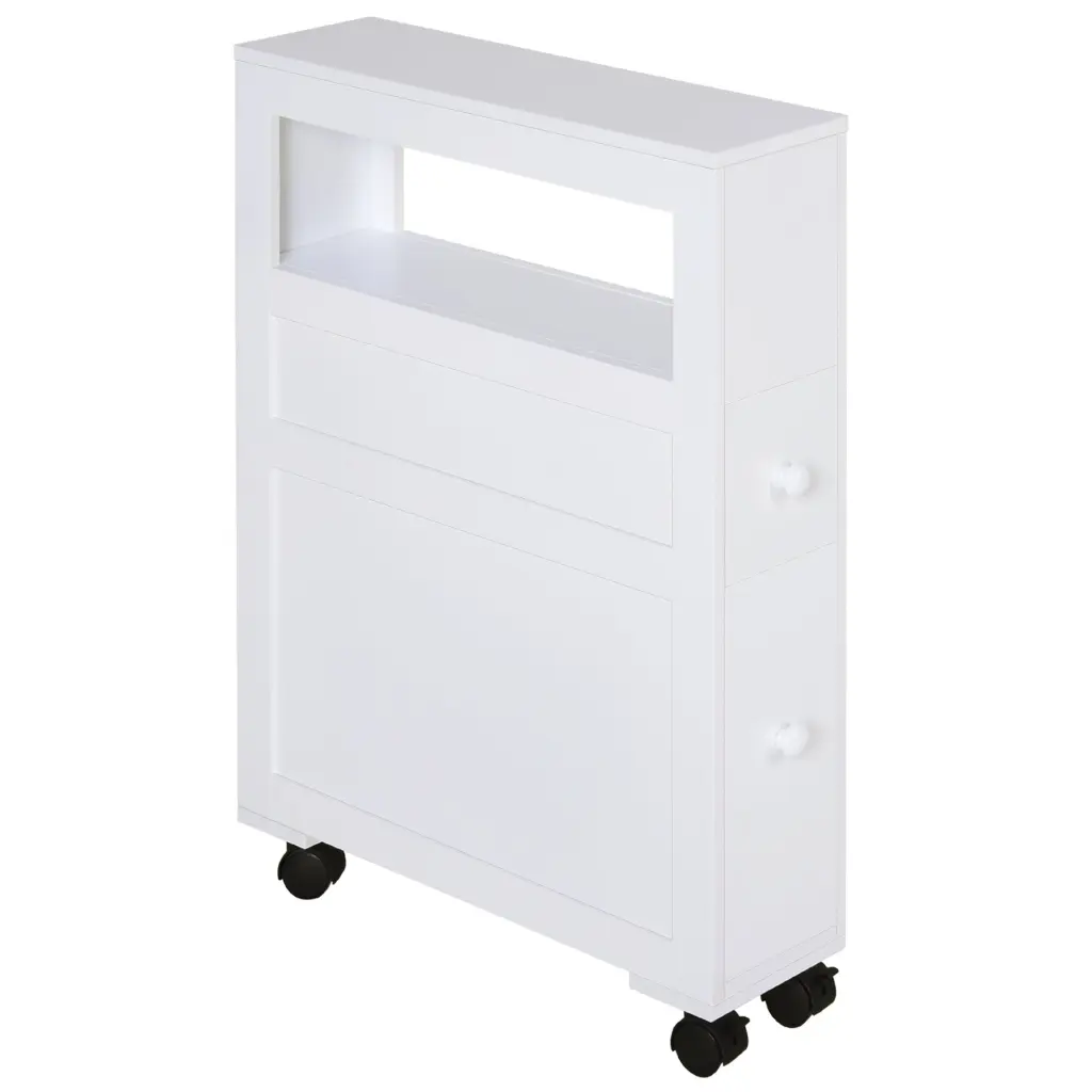 Homcom 6.25x20.5x28.25 Inch Timber Rolling Narrow Bathroom Side Storage aosom business