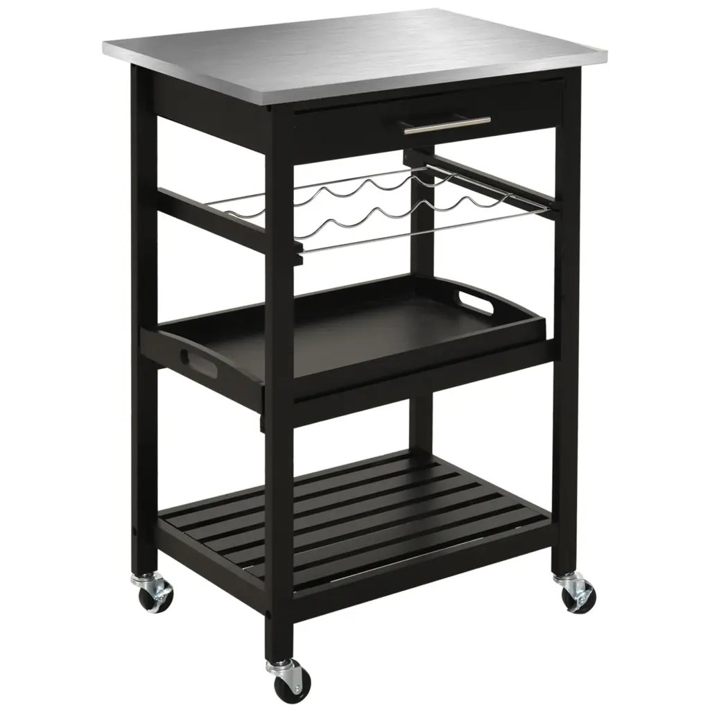 Homcom Kitchen Island Shopping Basket Rolling Trolley Utility Serving Cart aosom business