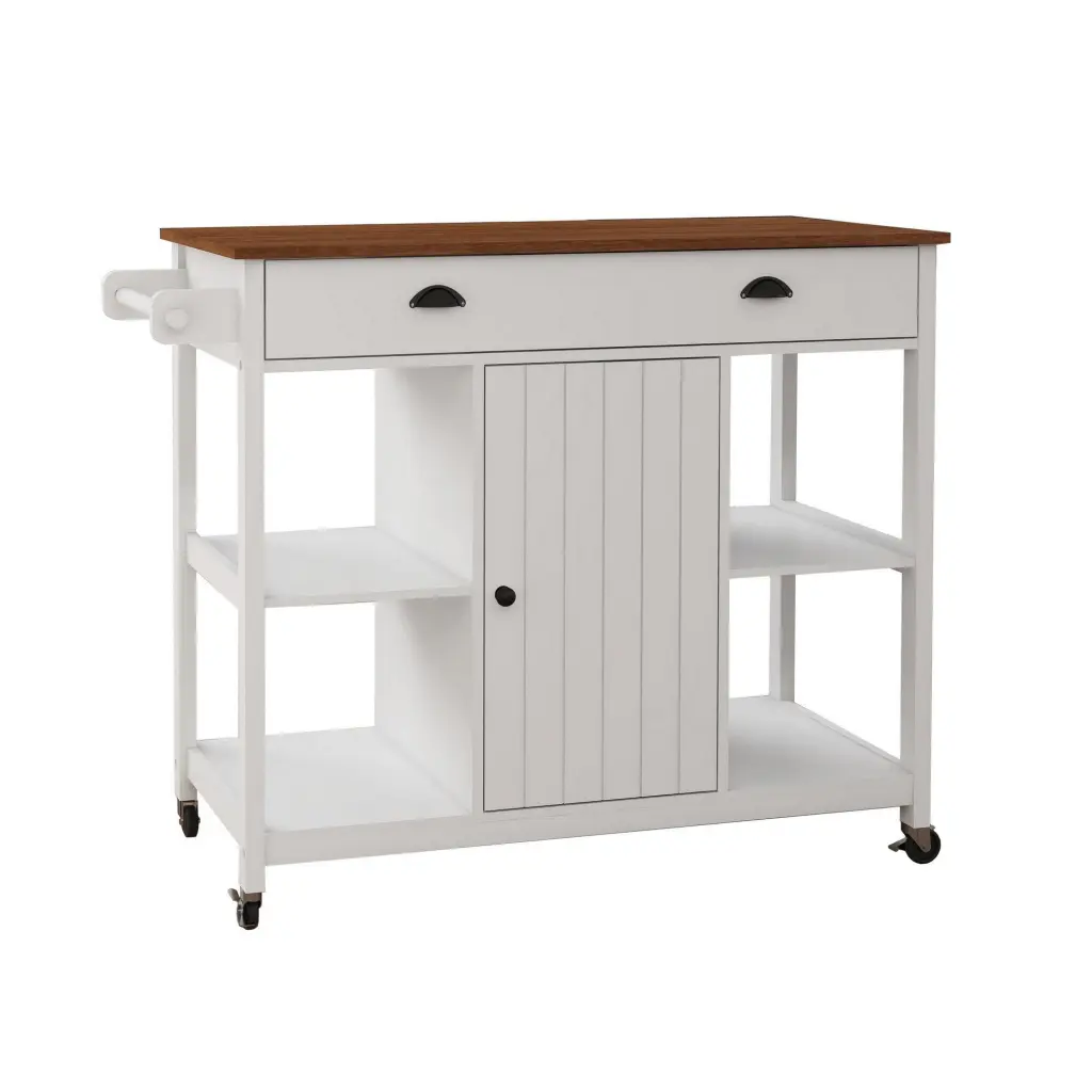 40 Inch Rolling Kitchen Cart Open Shelves Rich Brown Wood Surface royal hampton