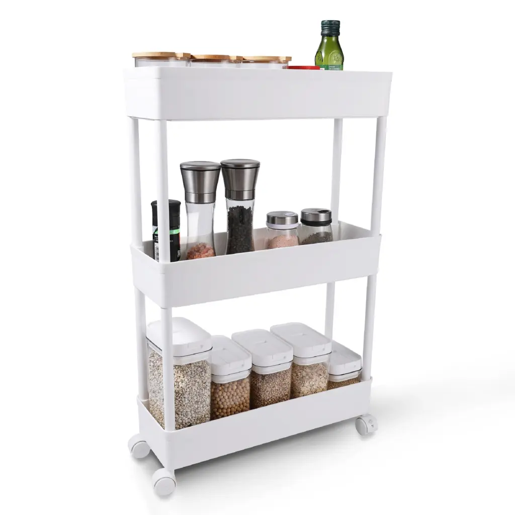 Storage Shelf On Wheels 3 Tier Classic Rolling Shopping Basket 360 Swivel w2071