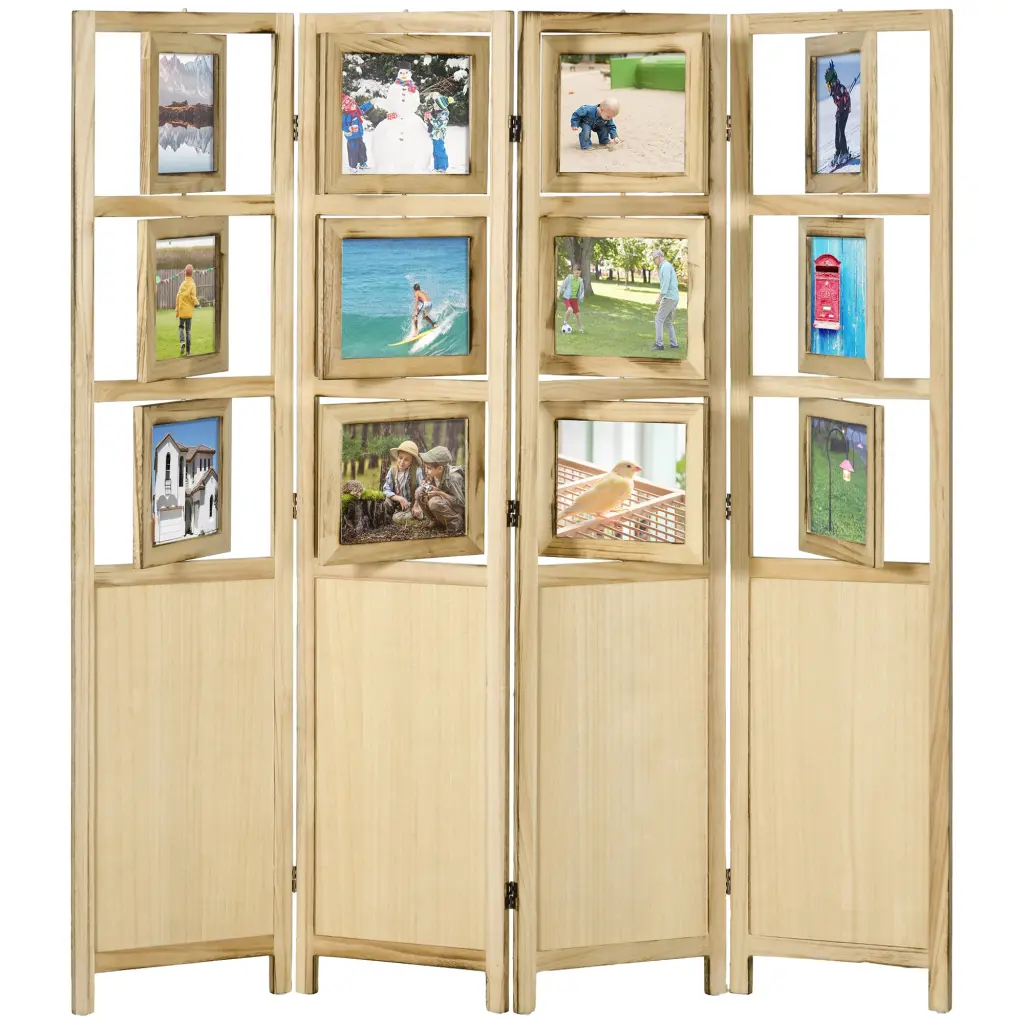 Homcom 4 Panel Room Divider 5.6 Feet Indoor Timber Folding Privacy Screen Travel Friendly aosom business