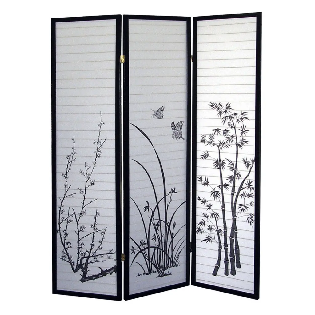 70 Inch Tall 3 Panel Floral Room Divider Screen Black Finish Home Decor california home