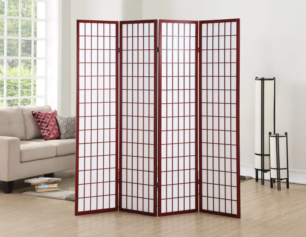 4 Panel Oriental Shoji Screen Room Divider Cherry Wood Paper hz