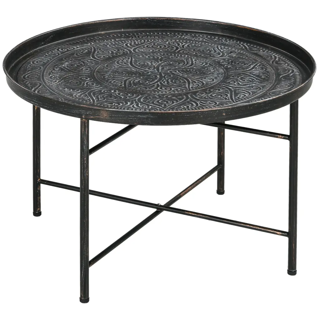 Homcom 24" Round Coffee Table Hammered Tray Top Vintage Metallic Center Table aosom business