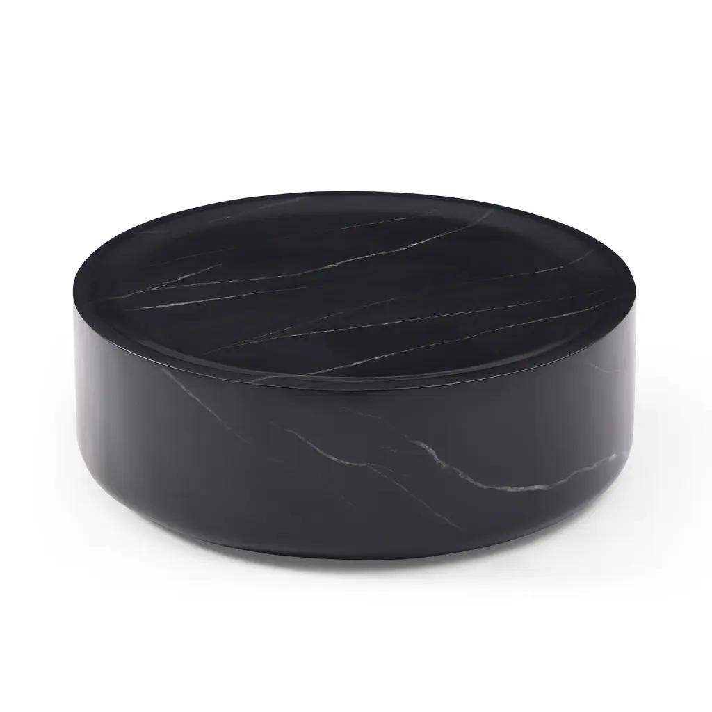 35.43 Inch Black Marble Round Coffee Table Modern Center Cocktail Table justone interior