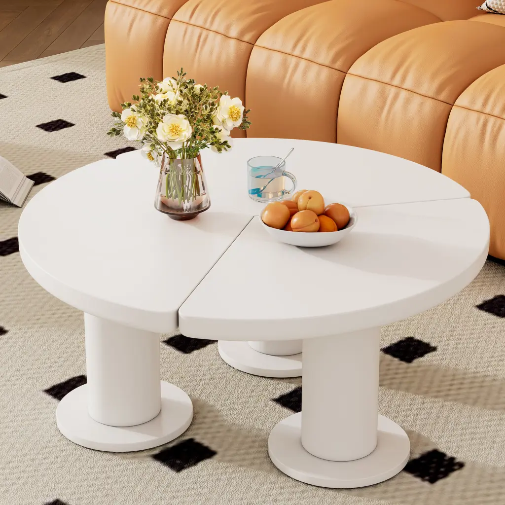 39.4 Inch Easy Assembly Round Petal Shaped Coffee Table Cream Style Center Table rnb