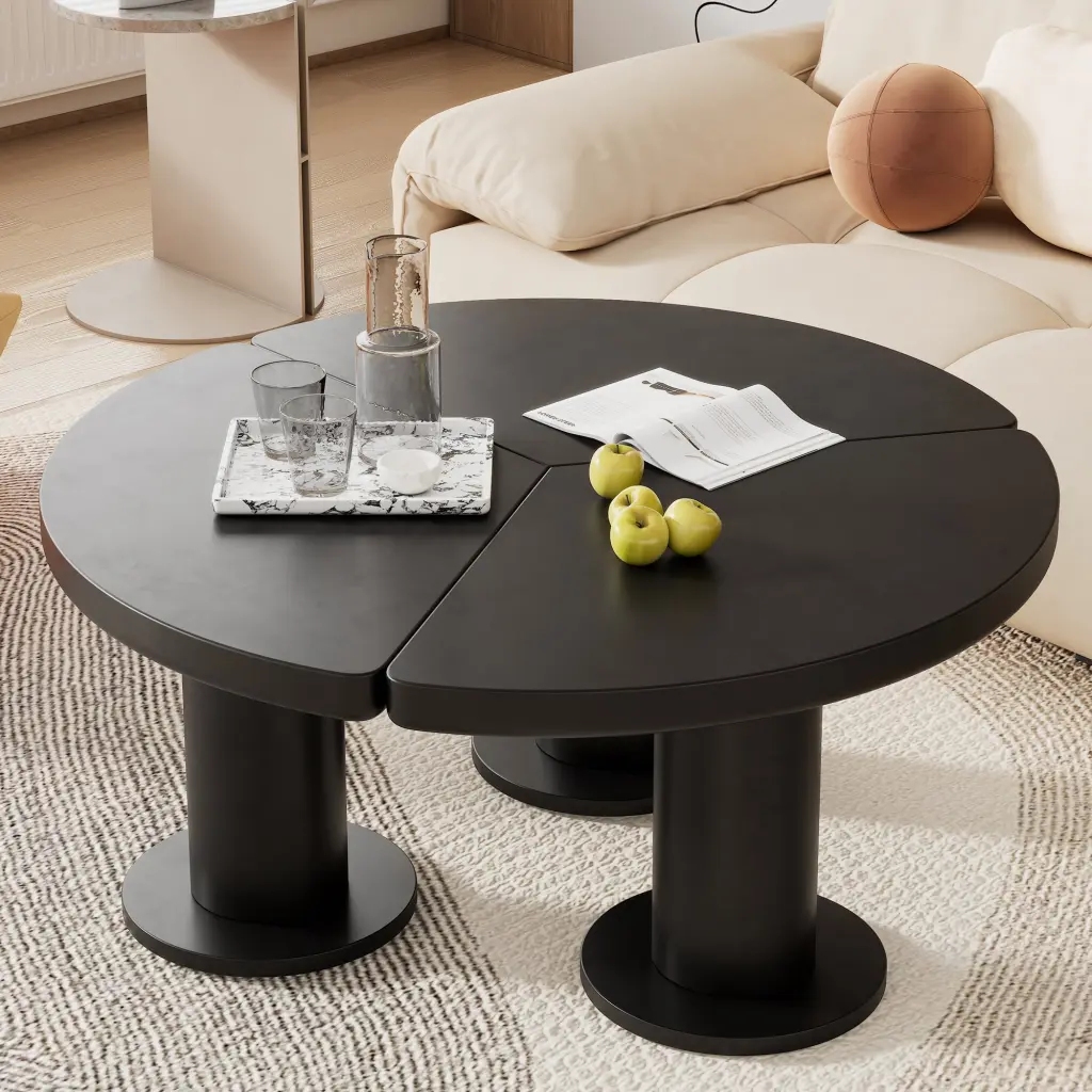 39.4 Inch Easy Assembly Round Petal Shaped Coffee Table Cream Style Center Table rnb