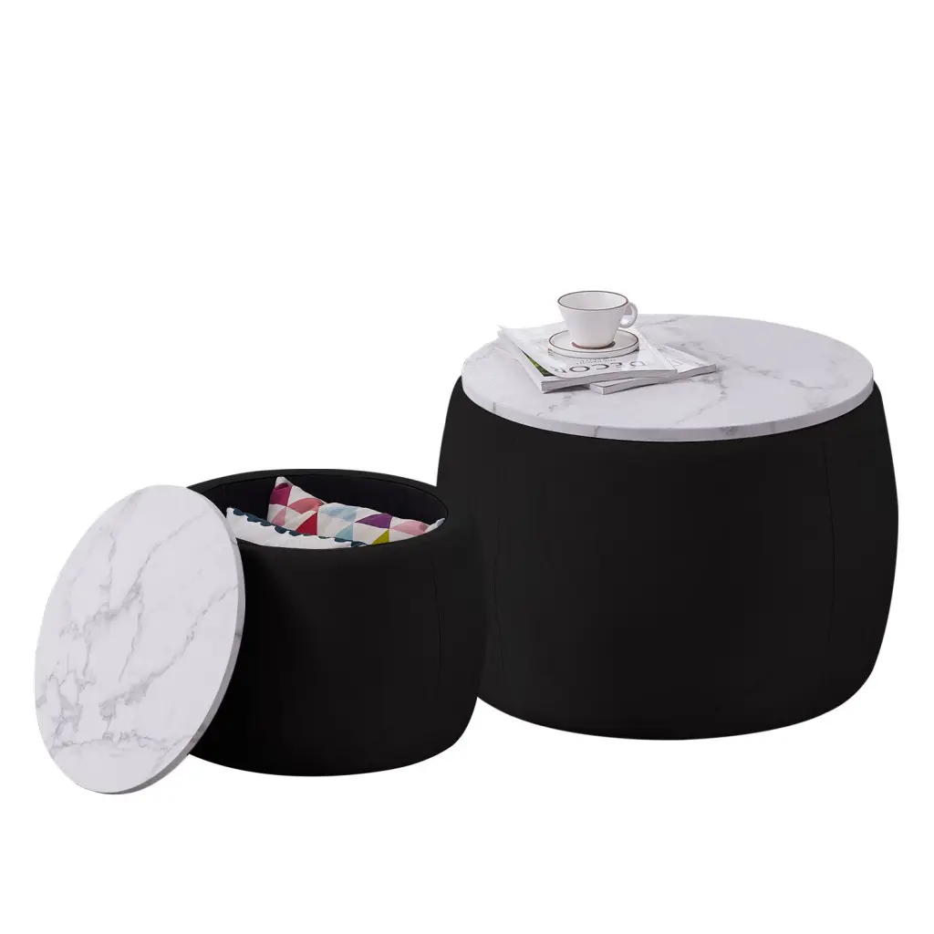 Set 2 Round End Tables Storage Removable Tray Accent Tables justone interior