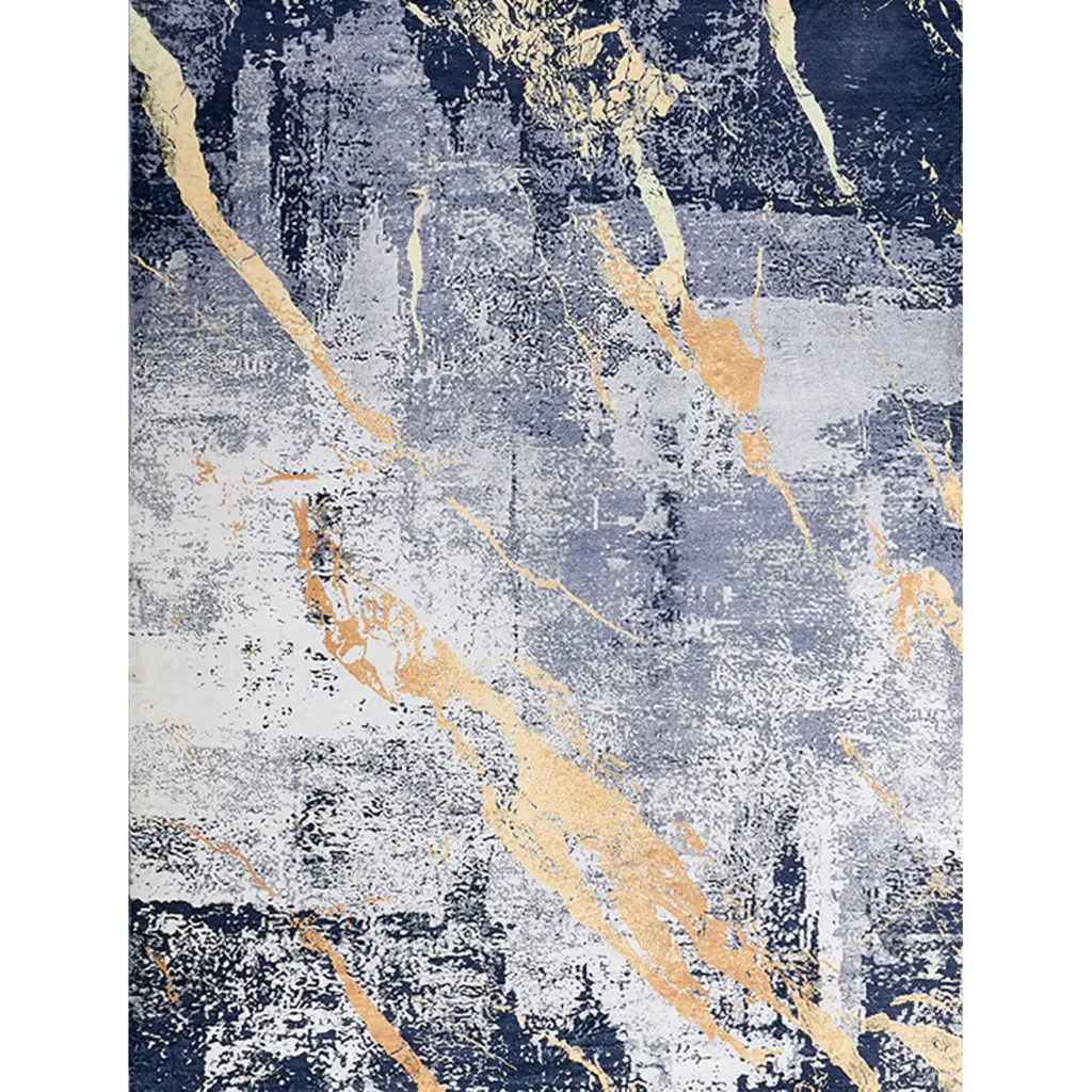 Zara Collection Abstract Design Blue Gray Yellow Machine Washable Super Soft Rug furnings