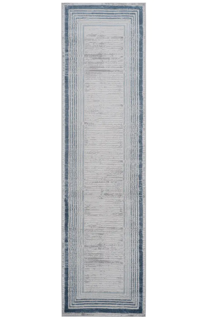 2x8 Blue Ivory Bordered Non-Shedding Area Rug Living Room Bedroom Dining naar rug