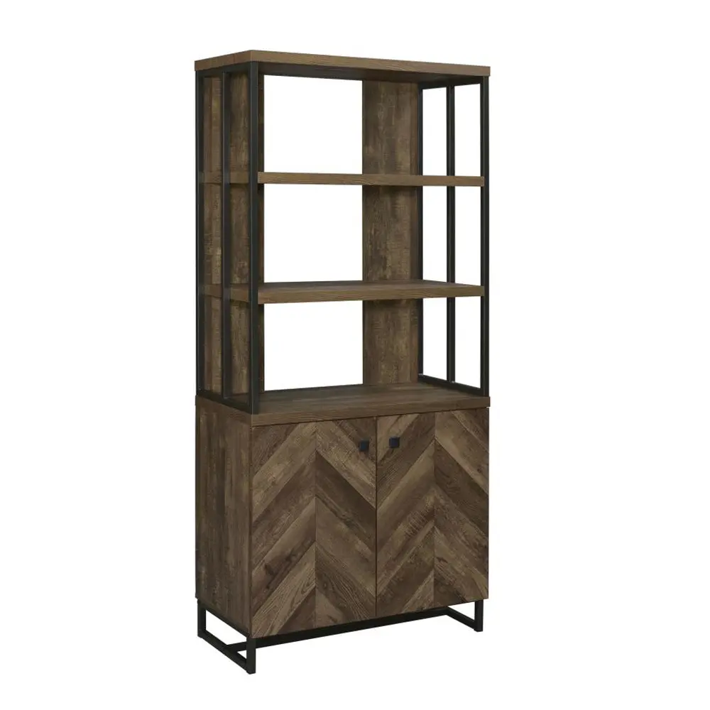 2 Door Bookcase Rustic Oak Herringbone and Gunmetal 3 Dark Oak Open Shelves simple relax