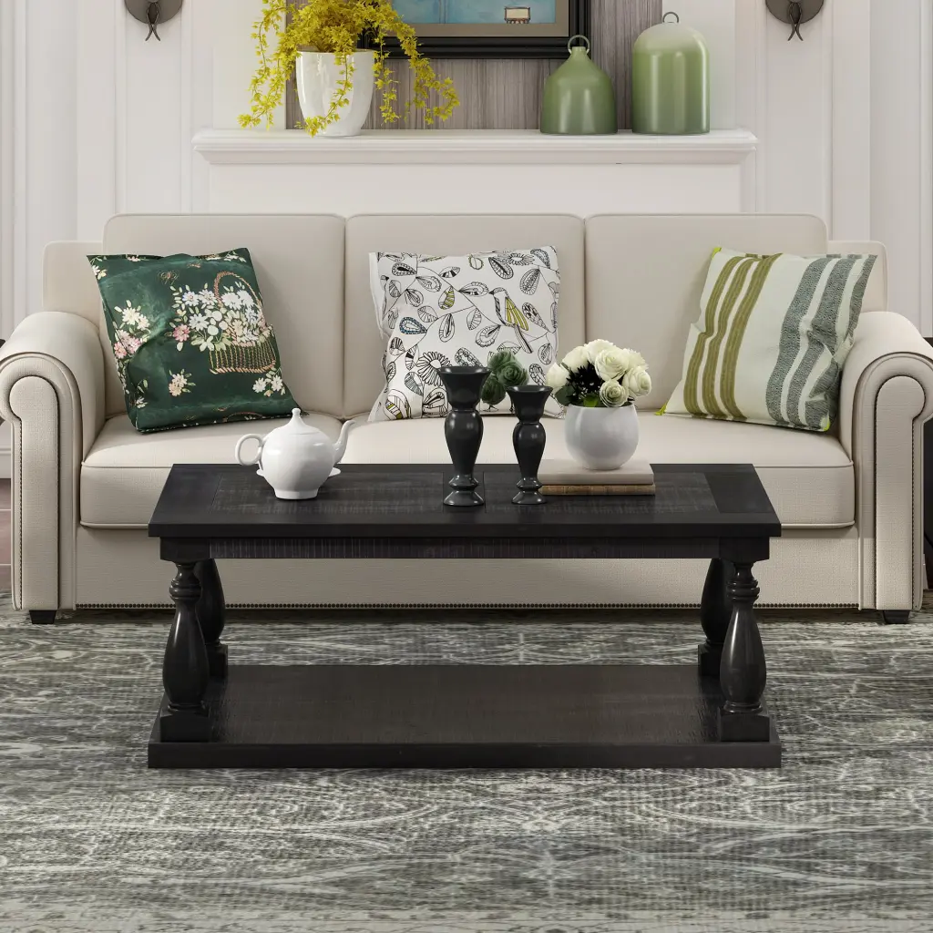 Rustic Floor Shelf Coffee Table Storage Solid Pine Timber u_style