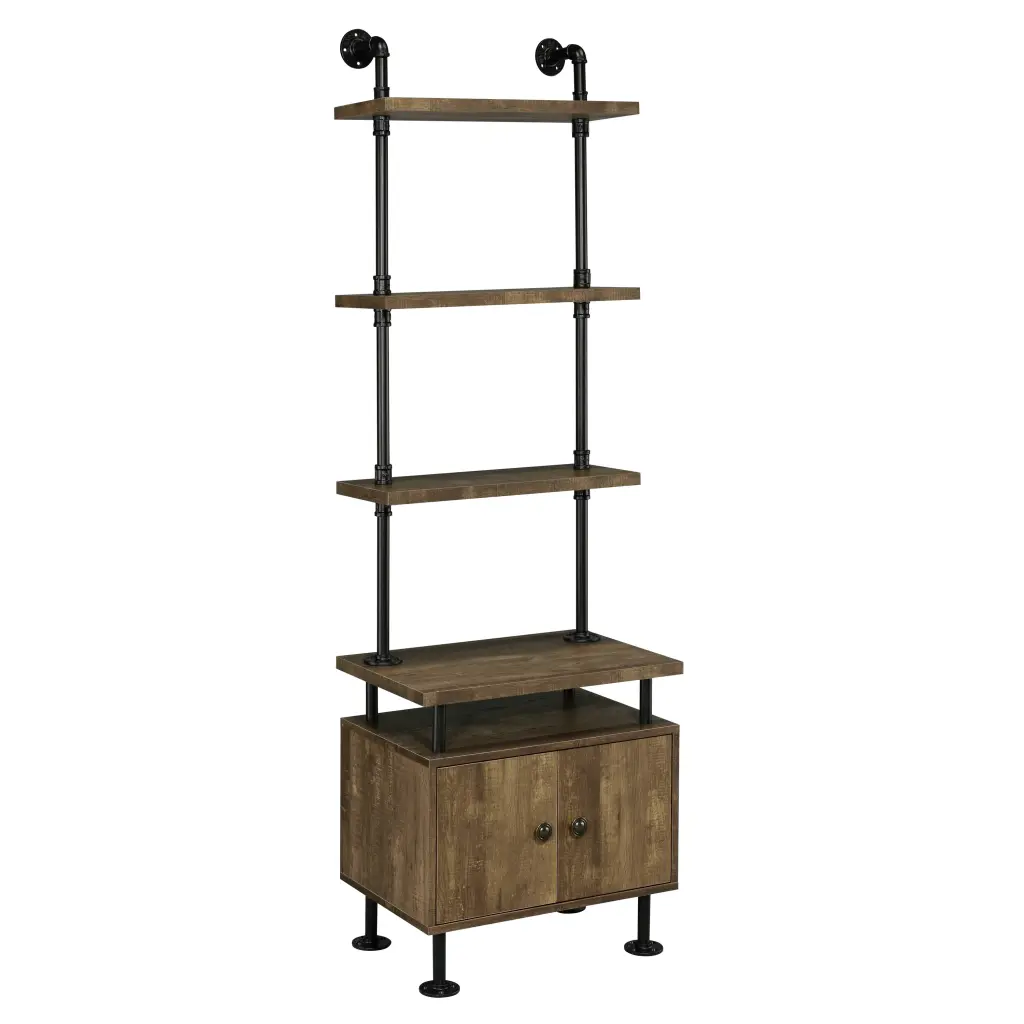 Rustic Oak and Black Side Pier Open Shelving Black Brown Timber Metal Console Table furniture max