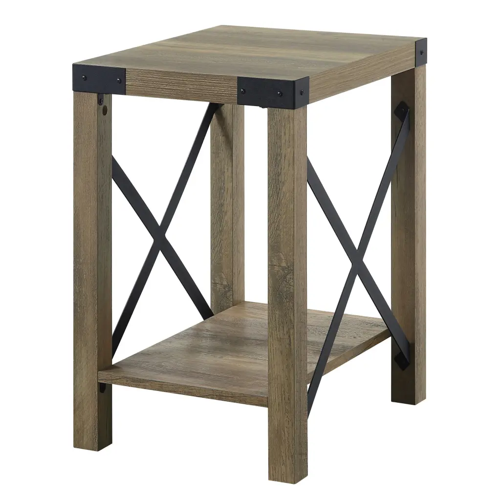 Rustic Oak End Table Bottom Shelf Square Wooden Living Room Furniture furniture max