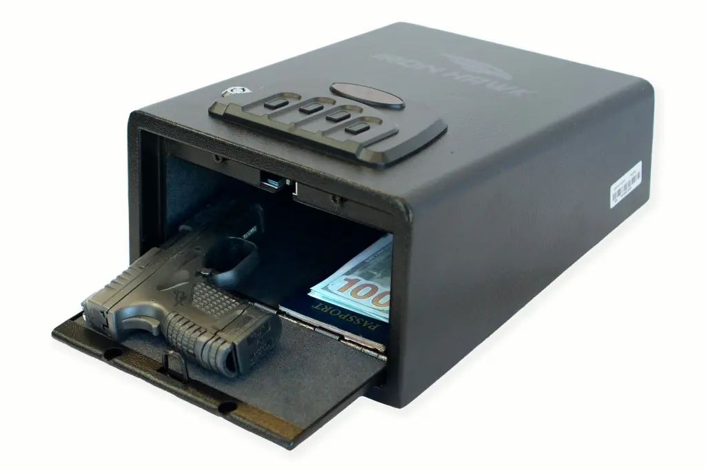 Small Quick Access Vault Matte Black Alloy Metal Home or Office Security iron hawk safe