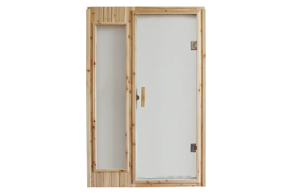 Outdoor Sauna Room Front Wall Natural Timber and Stainless Steel far infrared sauna room