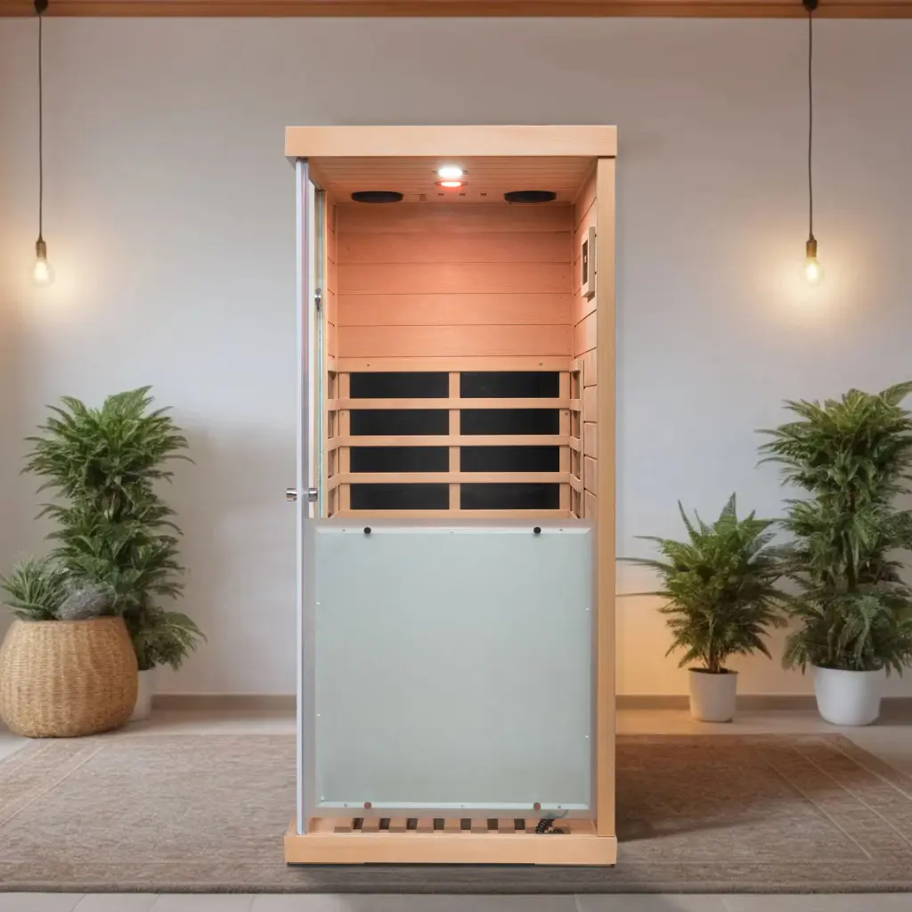 Large Crystal Mini Hemlock Sauna Right Door Opening Natural Timber rnb