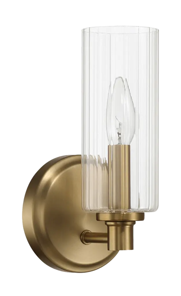 Jardin Single Light Wall Sconce Clear Ribbed Crystal Satin Copper Alloy ashcroft furniture