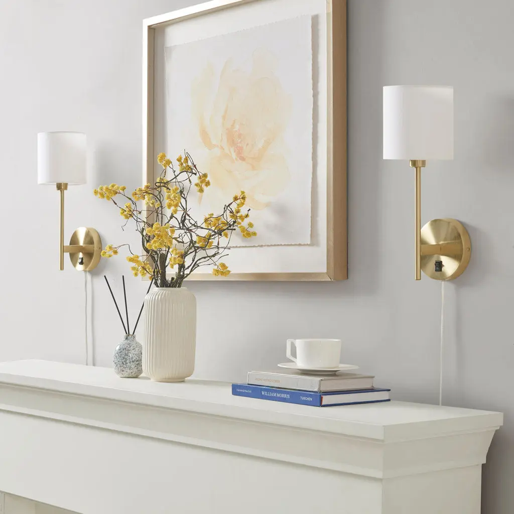 Metallic Wall Sconce Cylinder Shade Set 2 Precious Metal Cotton Linen Lamp jla