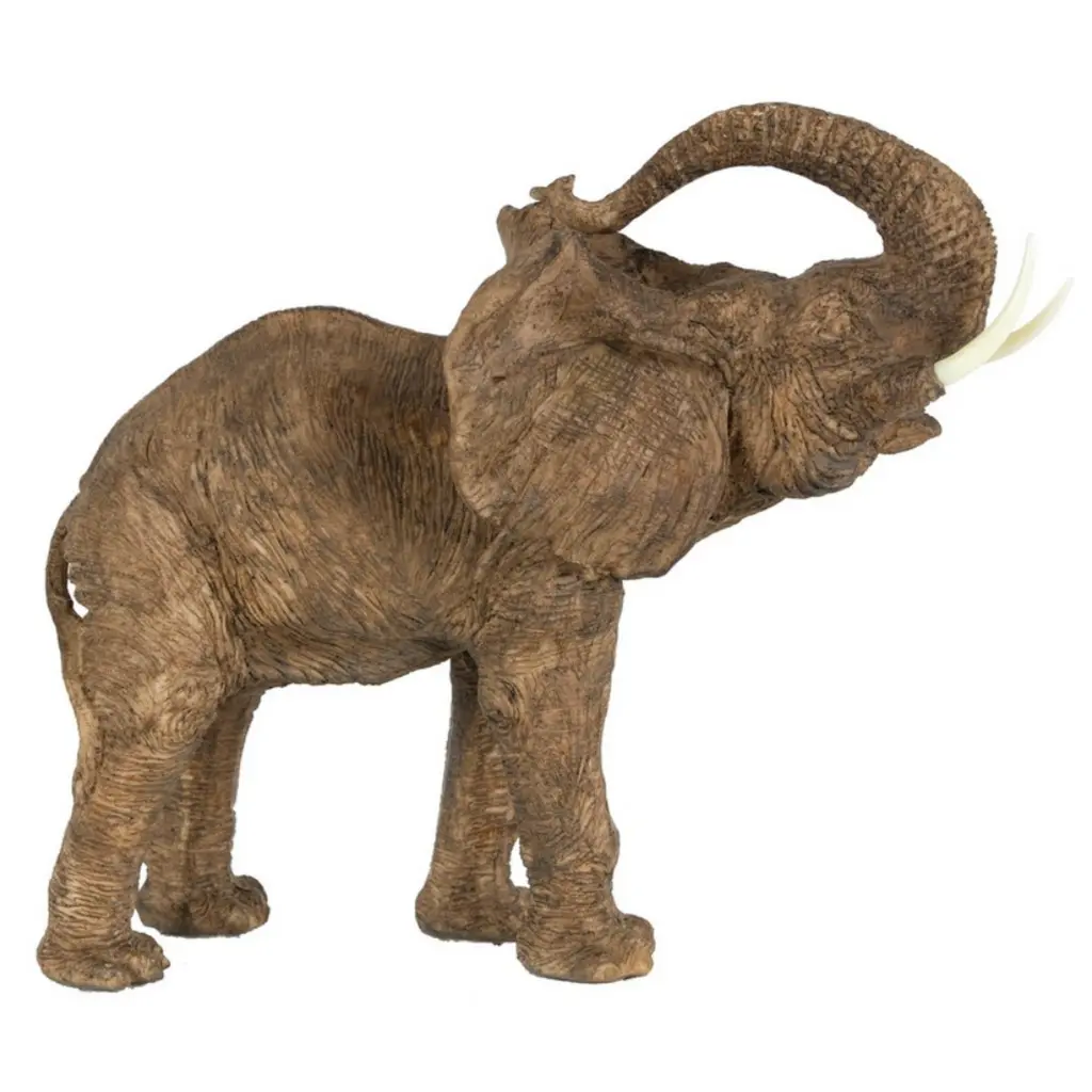 Brown Polyresin Trumpeting Elephant Statue Home Decor Accent Piece royal hampton