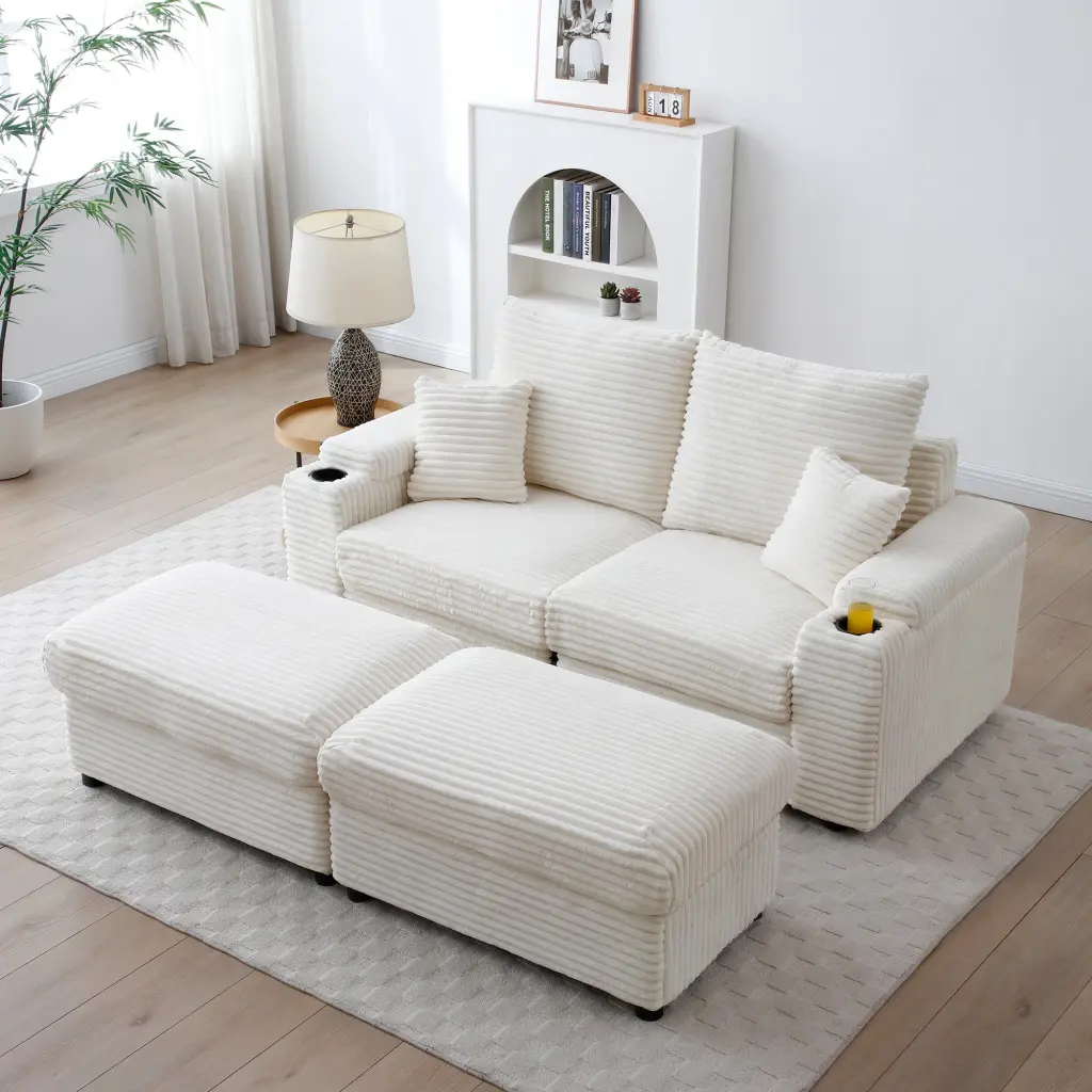 Corduroy Fabric Modular Sectional Sofa Ottomans, Comfortable Loveseat aijiafurniture