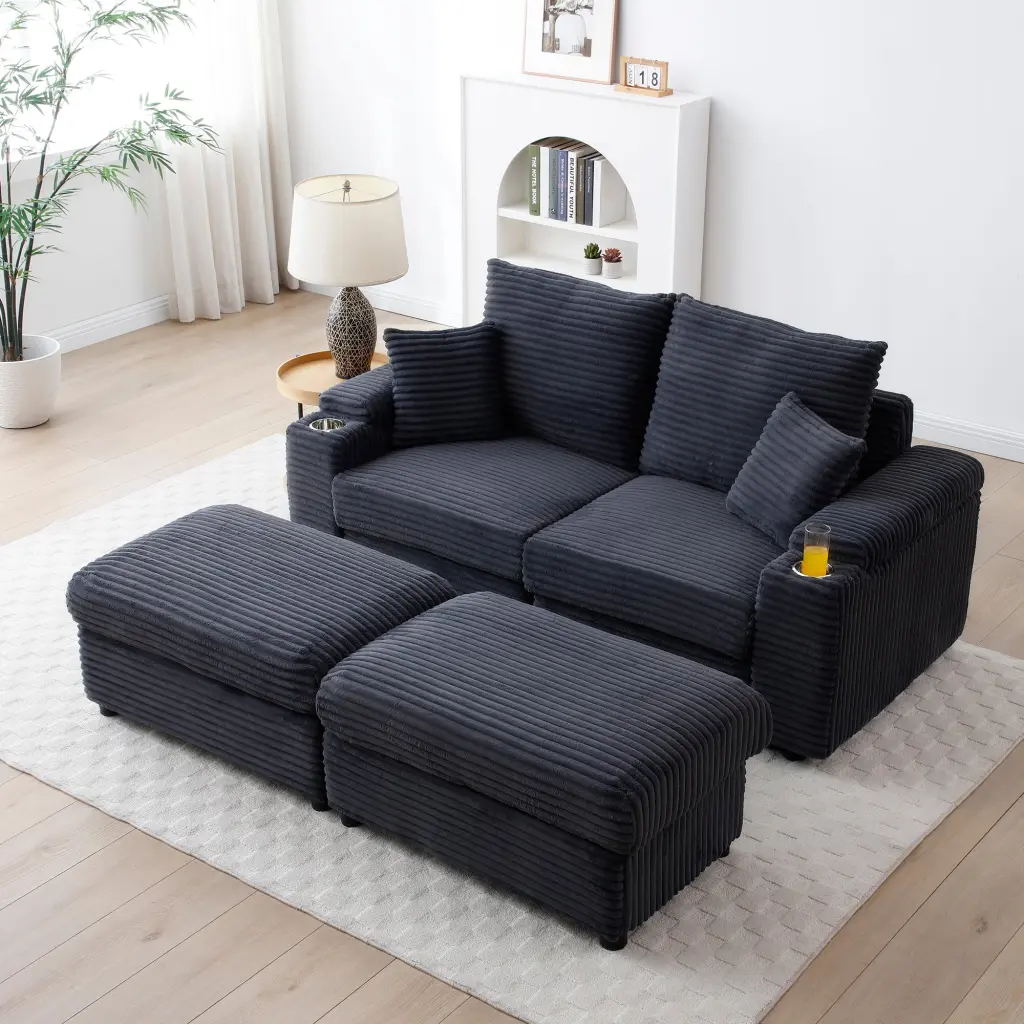 Loveseat Ottomans Corduroy Fabric Modular Sectional Sofa Comfortable Living Room Furniture aijiafurniture